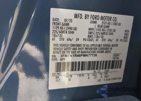 2023 Ford Mustang Mach-E Select z USA, uszkodzony, nr VIN 3FMTK1R46PMA77736